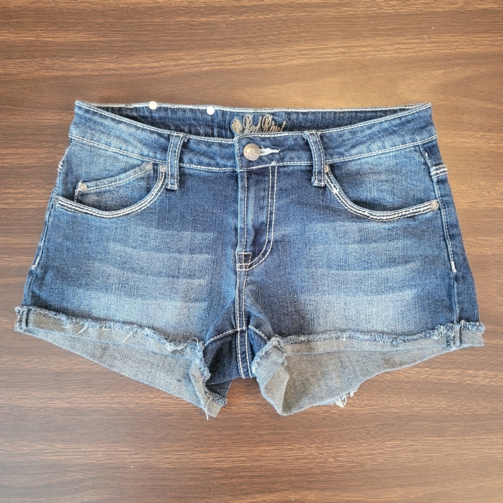 Red Rivet Embellished Jean Shorts - Picture 2 of 11